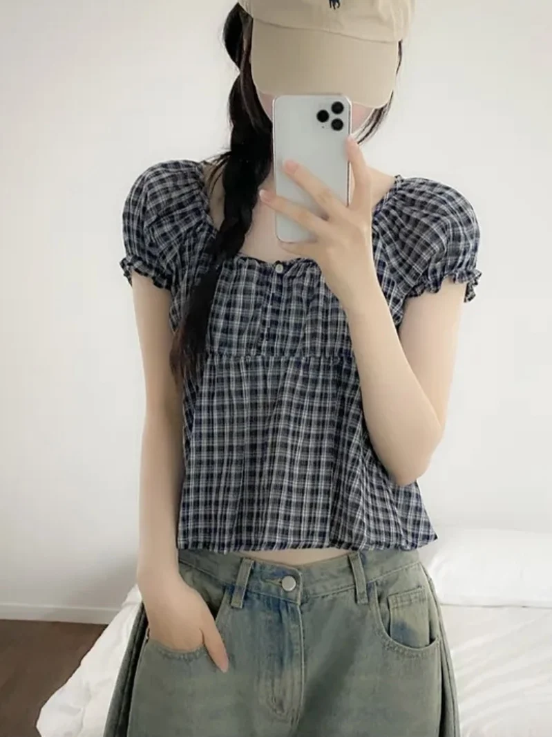 Fre Sle Bubble Sve irt Chic New Women's ort Design Doll Top round Ne Casual Summer Faion Small Size Friendly