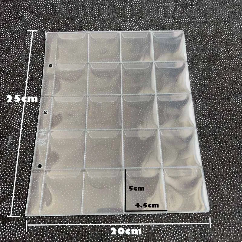 New 10Pages/Lot 20 grid/Page general transparent PVC sheets for coins album loose-leaf inners of coin holders hot sale