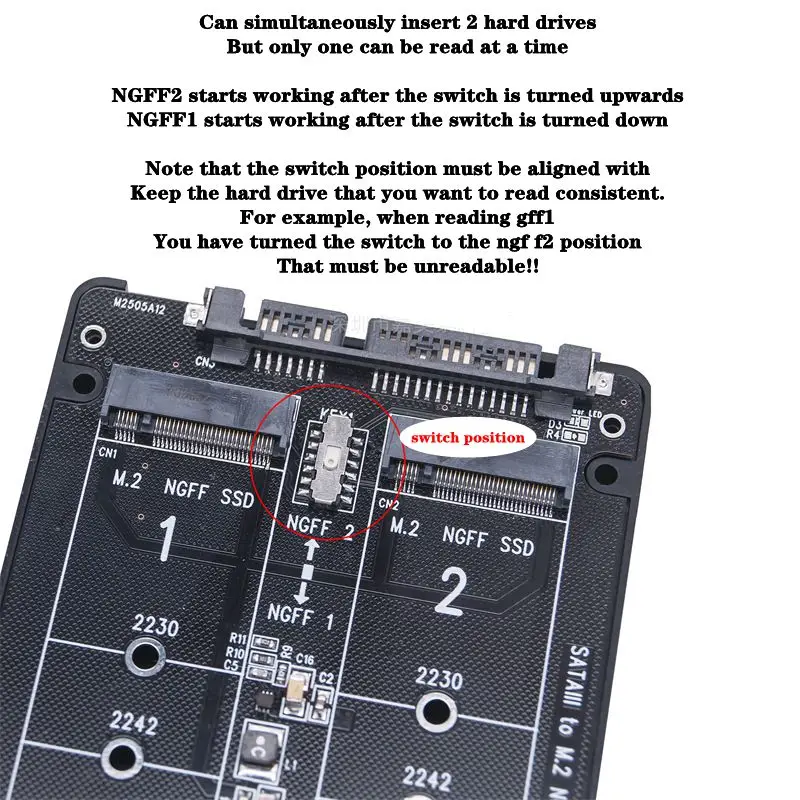 Dual Port NGFF Solid-State to SATA Serial Port Adapter Board 2 * M.2 to SATA 3.0 Expansion Card to USB External Cable