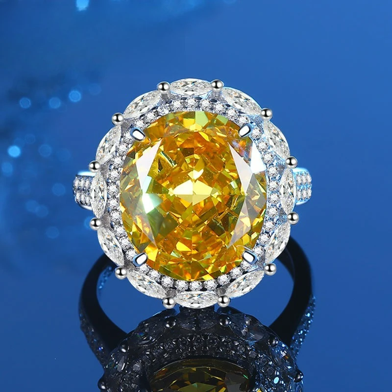 

PT950 Platinum Artificially Cultivated Gemstone New Personalized Color Treasure Series Ice Flower Cut Gold Open Ring for Women