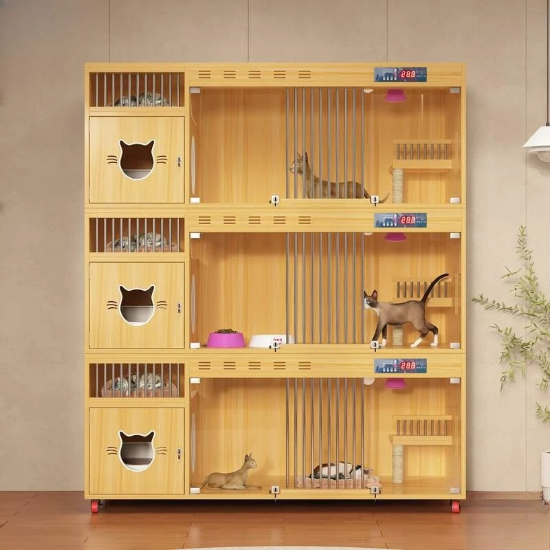Cat Villa Solid Wood Cat Nest Thermostatic Cat Cabinet Three-layer Luxury Pet Display Cabinet