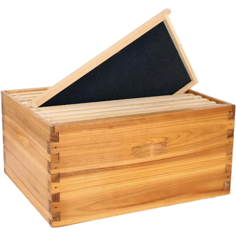 

10 Frame Beehive Box, Langstoth Deep Brood Bee Hive Box, Bee Box Dipped in 100% Beeswax Includes Wooden Beehive Frames