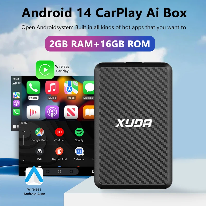 Android14 Wireless CarPlay&Android Auto 3in1 New Smart Ai Box Wired to Wireless Plug and Play 4Cores 2G+16G Stable Transmission