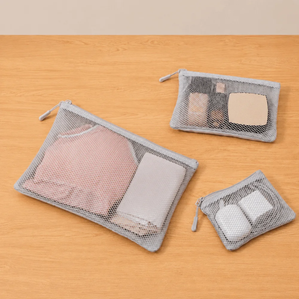 Versatile Double Zipper Mesh Organizer Pouch Polyester Multi-size Storage Pouch Dual-Layer Cable Organizer Bag Cables Chargers
