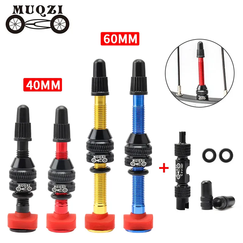 MUQZI 2PCS 40/60MM Bicycle Tubeless Valve F/V Presta MTB Road Bike Tire Valve CNC Alloy Nipple Brass Core Valve Tool Accessories