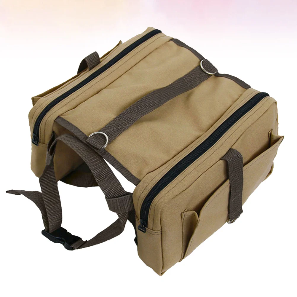 

Dog Outdoor Saddlebag Sturdy Material Easy Wear Secure Pockets for Snacks Water First Aid Supplies Khaki