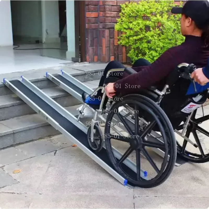 Extendable aluminum climbing board, portable alloy wheelchair ramp pad for easy access assistance