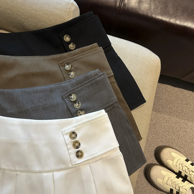 Women's Summer School Style Pleated Short Skirt Lady High Waist Buttons A Line Mini Skirt