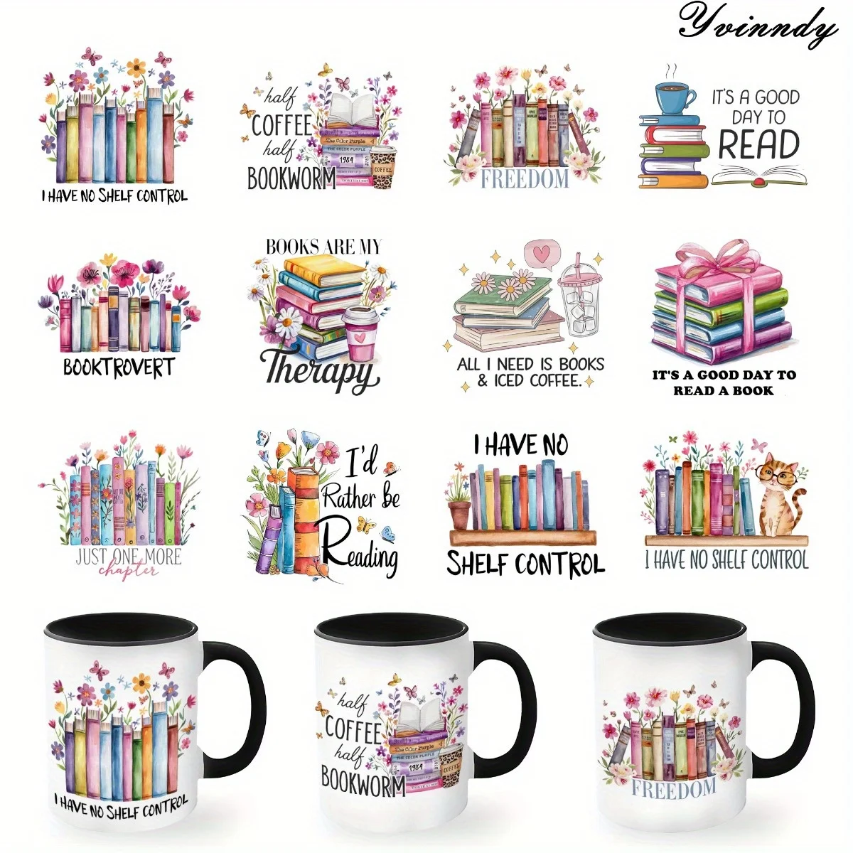 

Набор из 12 наклеек для книголюбов: УФ DTF самоклеящаяся бумага для переноса изображений на стеклянные банки