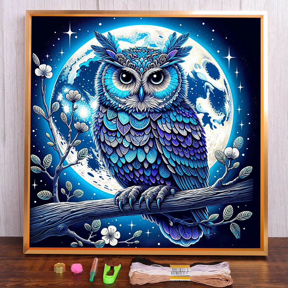 Moon Owl Pre-Printed 11CT Cross-Stitch Full Kit Embroidery DMC Threads Sewing Handmade Needlework Hobby Gift Floss For Adults