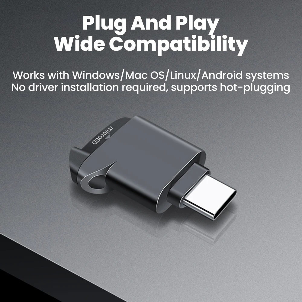 Mini lector de tarjetas TF tipo C 2.0, diseño extensible negro para almacenamiento externo, adecuado para iPhone USB-C 2.0, lector de tarjetas de memoria TF