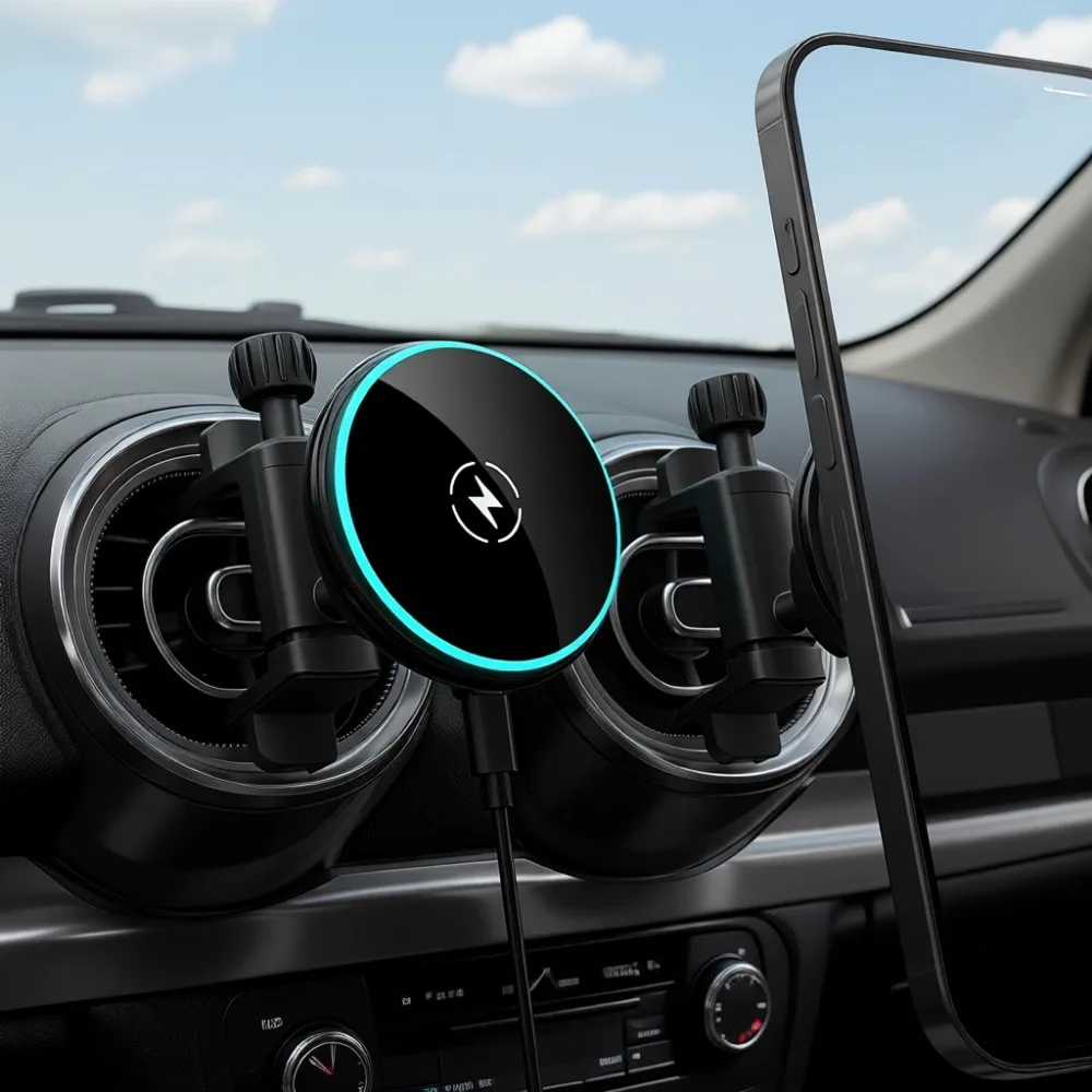 

15W Qi2 Magnetic Wireless Car Mount Fast Charging Compatible with iPhone 12 to 17 Series
