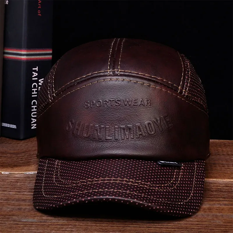 HL033 Mens Leather Baseball Ball Cap Hat Biker Trucker Sports Hats