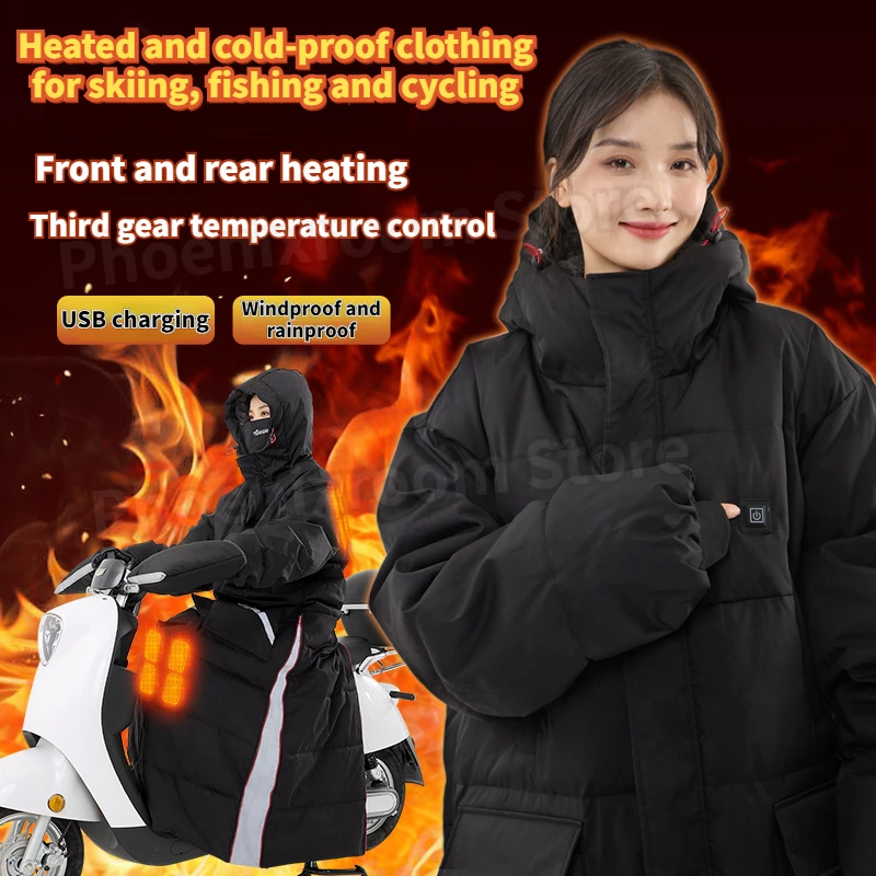 Electric Heating Riding Suit Winter Motorcycle Windshield Quilt Skiing Fishing Plush Thickened Waterproof Cold-proof Clothes 방한복