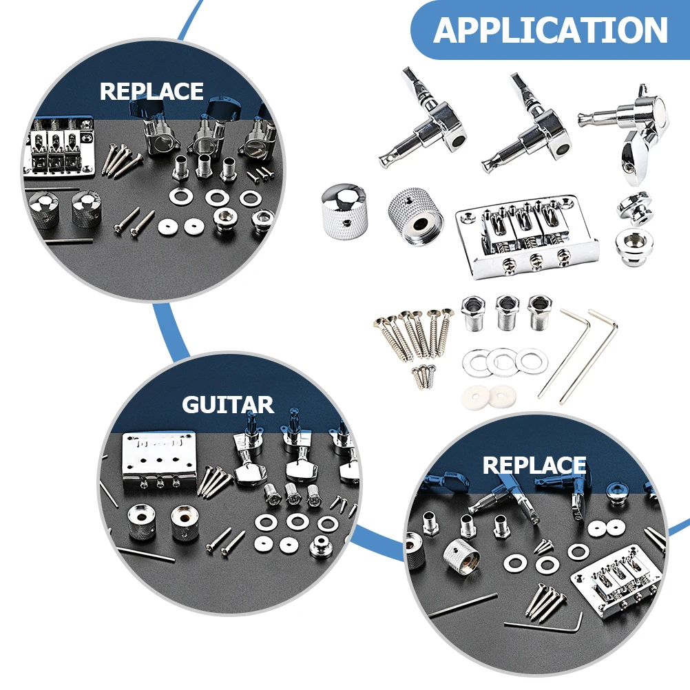 

1Set Three String Guitar Bridge Replacement Kit Durable Metal Accessories for 3 String Guitar Bridge System Repair