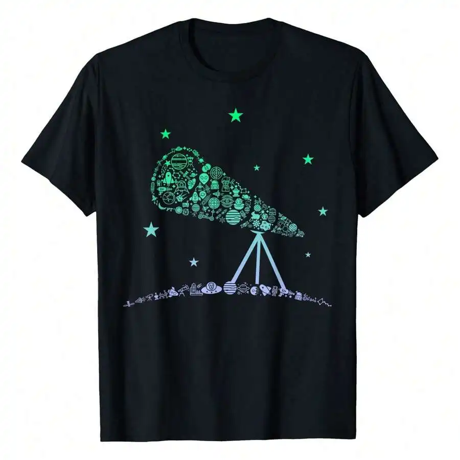 

Astronomy Telescope T-Shirt For Men 100% Cotton Short Sleeve Casual Tee