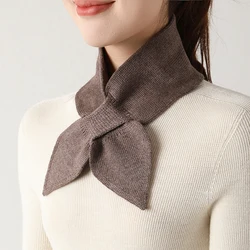 Wool Small Bow Fishtail Scarves Women Winter Solid Cross Knitted Turtleneck Neck Warmer Detachable Fake Collar Sweater Bowtie