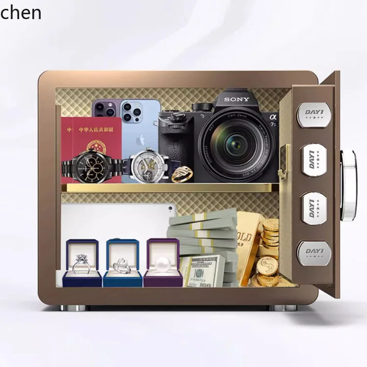 HT Hidden Small Safe Mini Fingerprint Password Safe All Steel Anti-Theft Safe Deposit Box