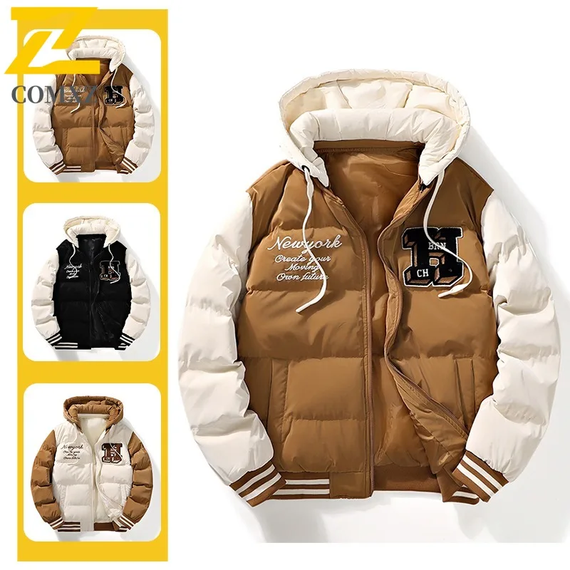 Men Winter Hooded Windbreaker with Fur Trim Thickened Fleece Lining Waterproof Windproof Loose Fit Thermal Coat Outdoor Jacket