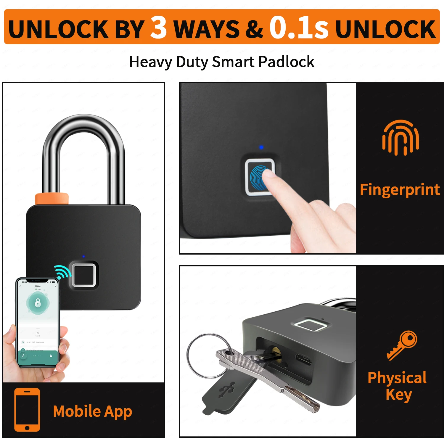 IP67 Waterproof Padlock for outdoor Tuya Fingerprint Smart Padlock Cabinet Lock Cabinet Lock Anti-Theft Bag Luggage Lock