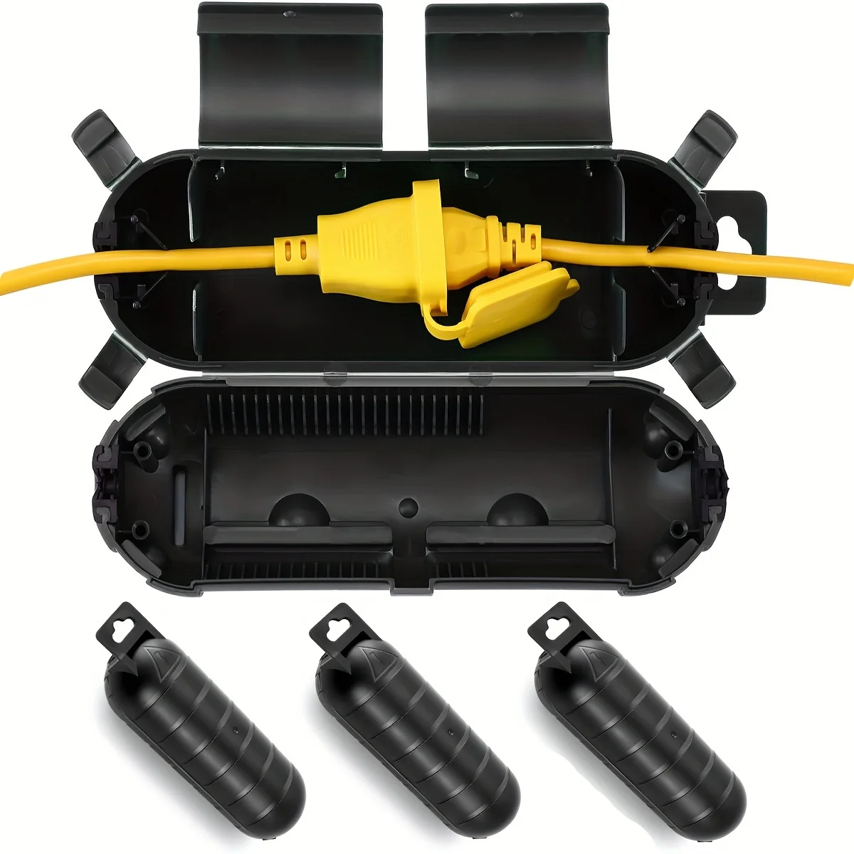 1/3pcs Waterproof Black Extension Cord Cover -Indoor/Outdoor for Holiday Lights/Power Tools, Secure Closure & Organizer