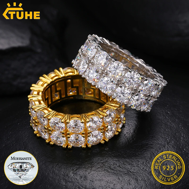 TUHE Luxury Ring 5mm Moissanite S925 Sterling Silver Ring For Women Men Simple Fashion Gift Handmade Mens Hip Hop Jewelry