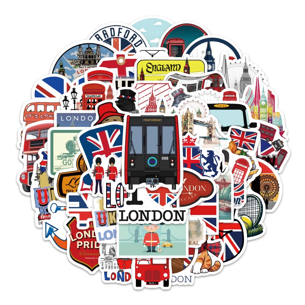 

10/60PCS London Travel British Style Graffiti Stickers Creative Decorative Pencil Box Scrapbook Laptop Guitar Decal Kids Toy