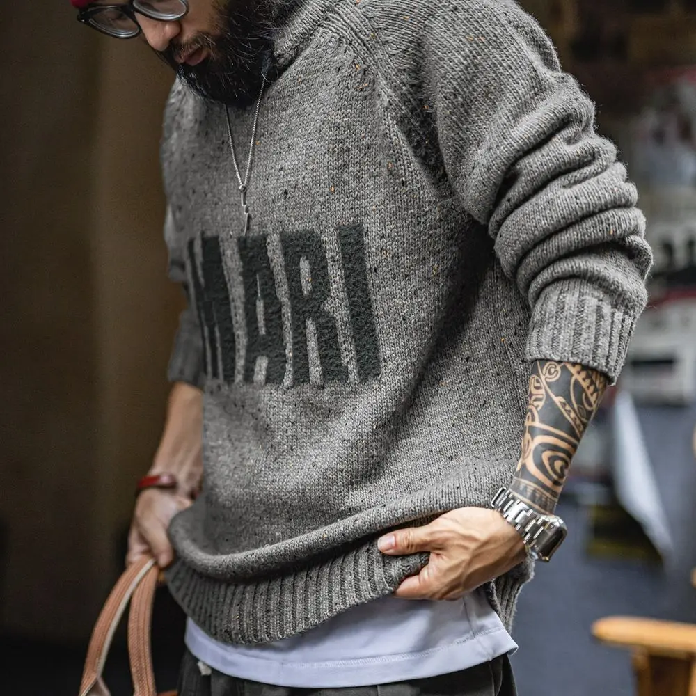 

Винтажный мужской серый жаккардовый свитер Maden с v-образным вырезом и драпировкой, пуловер с эффектом верески, трикотаж на осень-зиму