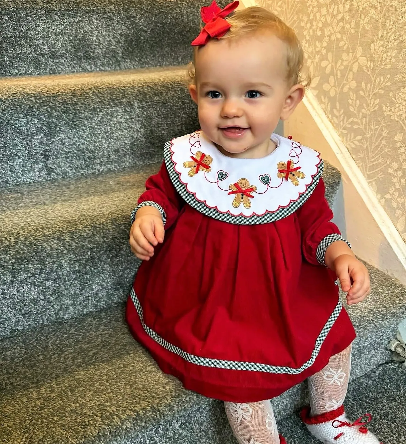 Autumn Baby Girl Gingerbread Man Hart Embroidery Black Plaid Red Puffy Dress For Casual Party Birthday Wedding Photography