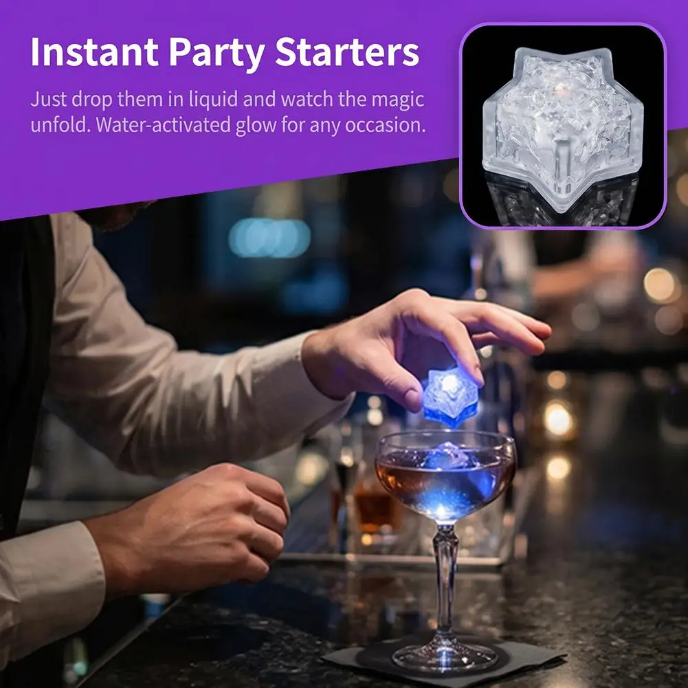 5pcs Star LED Ice Cube Lights Water Activated Color Changing Glowing Liquid Sensor Flashing Light For Bar Party Cocktail Decor