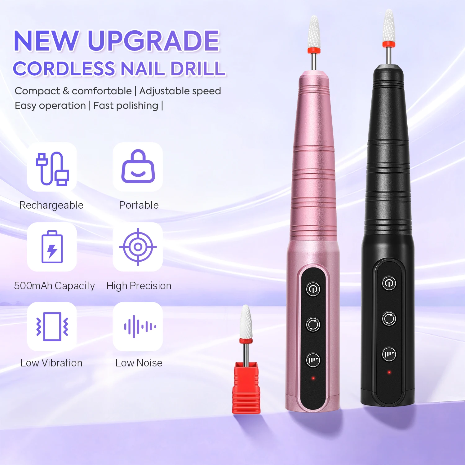 NEW Electric Nail Drill Machine 12000RPM USB Rechargeable Nail Sander For Gel Polish Cordless Manicure Machine With Low Noise