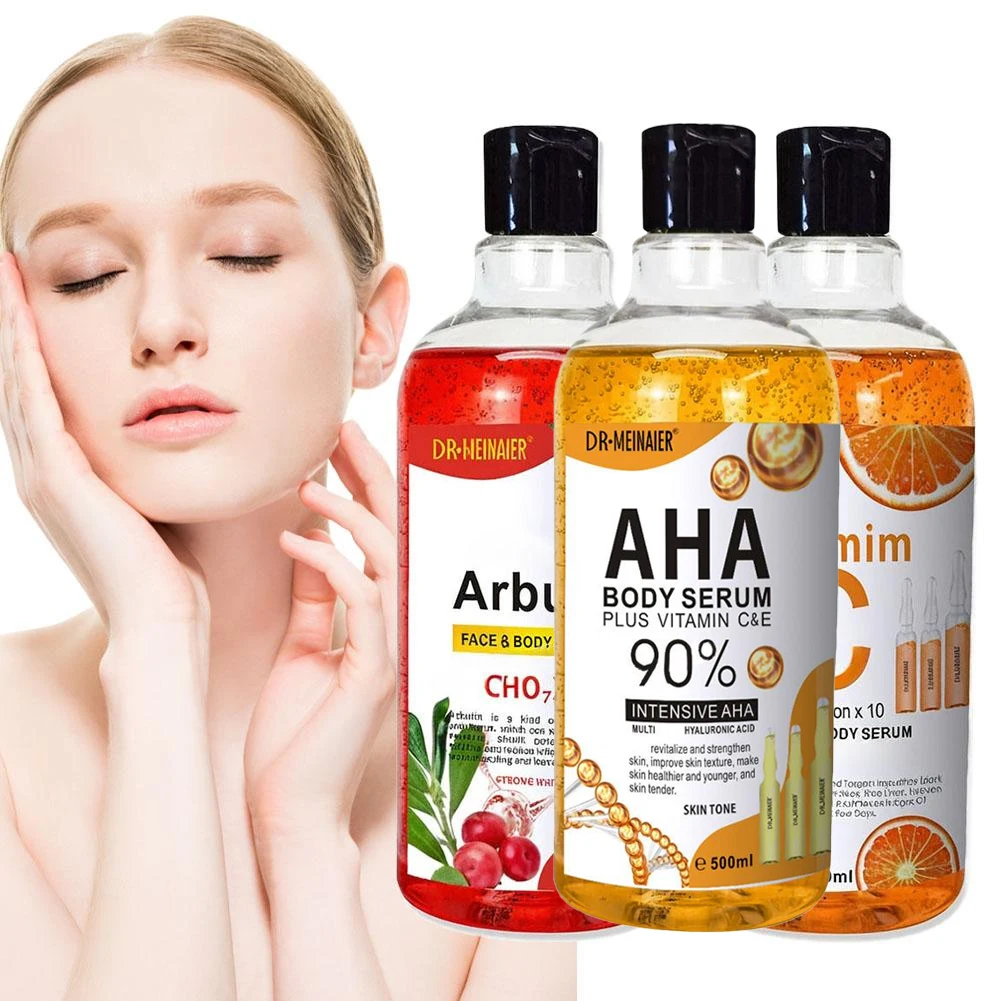 500ml AHA Hyaluronic Acid Vitamin C Arbutin Face Body Serum Moisturizing Lightening Body Serum Spots Eraser Facial Repair Serum
