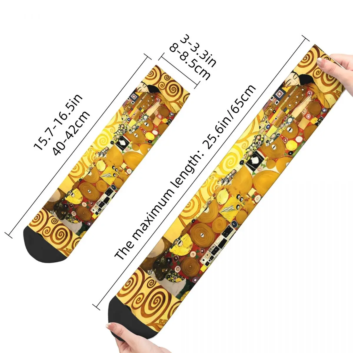 Funny Crazy Sock for Men The Embrace Hip Hop Vintage Gustav Klimt Patting Art Happy Breathable Pattern Printed Boys Crew Sock