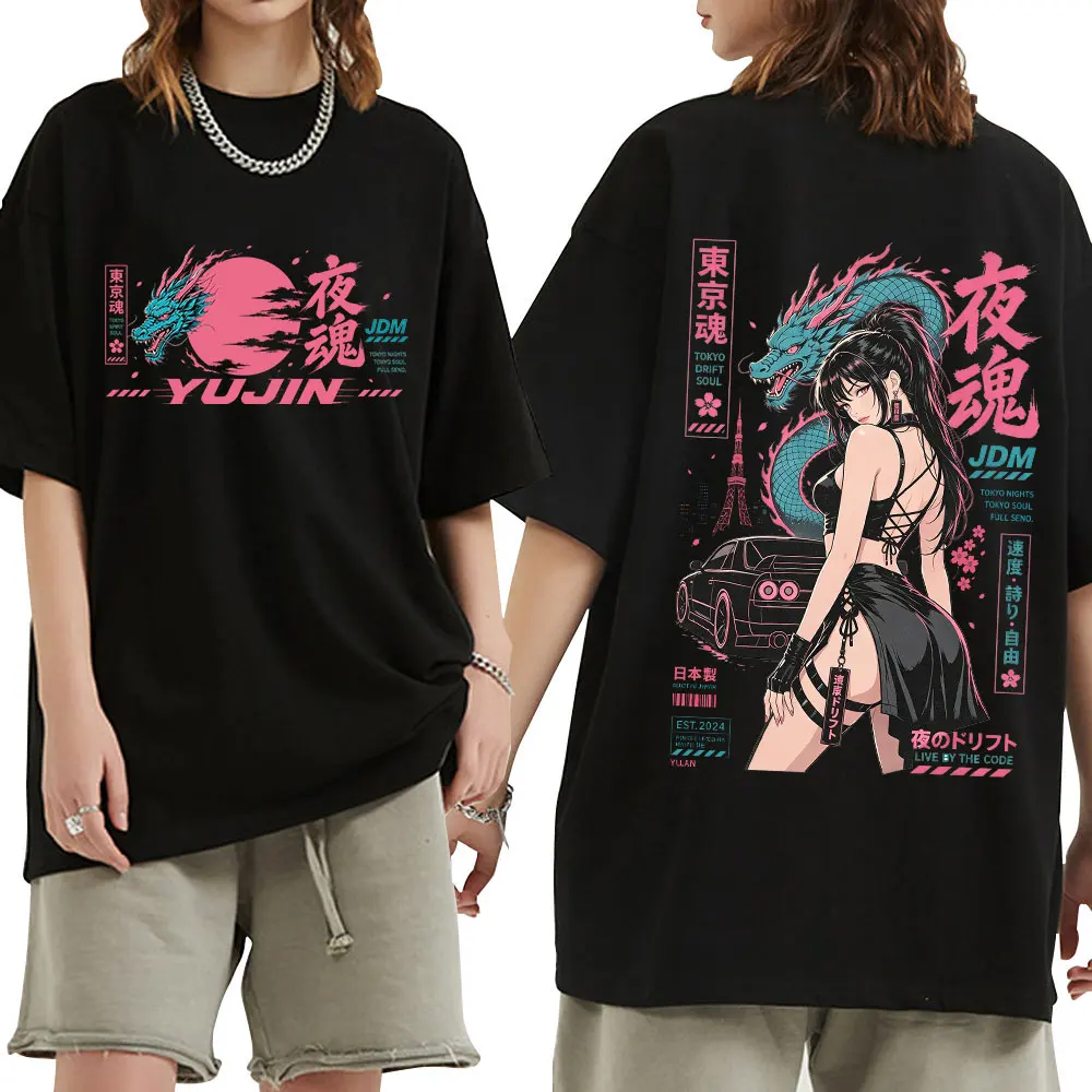 Anime Initial D Drift Tokyo Dragon JDM Racing Car T Shirts Men's Women Clothing Fashion Cotton Short Sleeves T-Shirts Streetwear