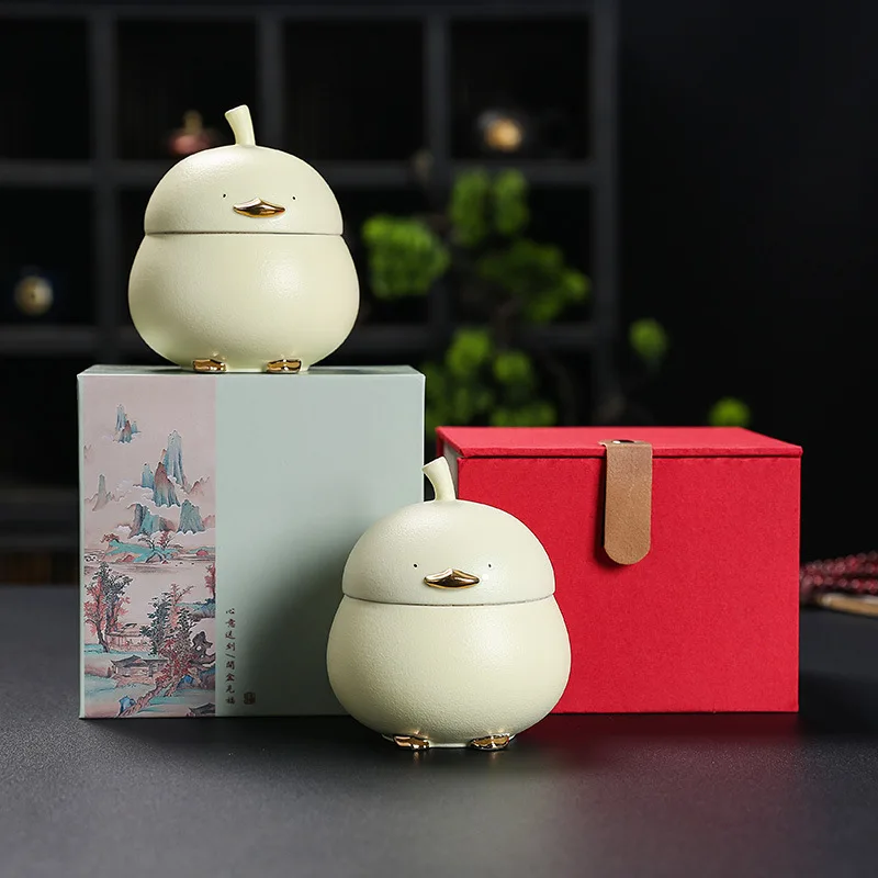 

Cartoon duck ceramic tea jar Cute sealed jar Business with hand gifts to customers meeting gifts