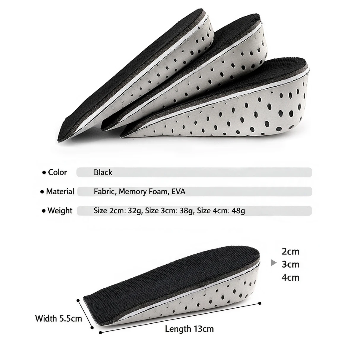 Height Increase Insoles Memory Foam Heel Insert Shoe Lifting Cushion 2 3 4 5cm Taller Invisible