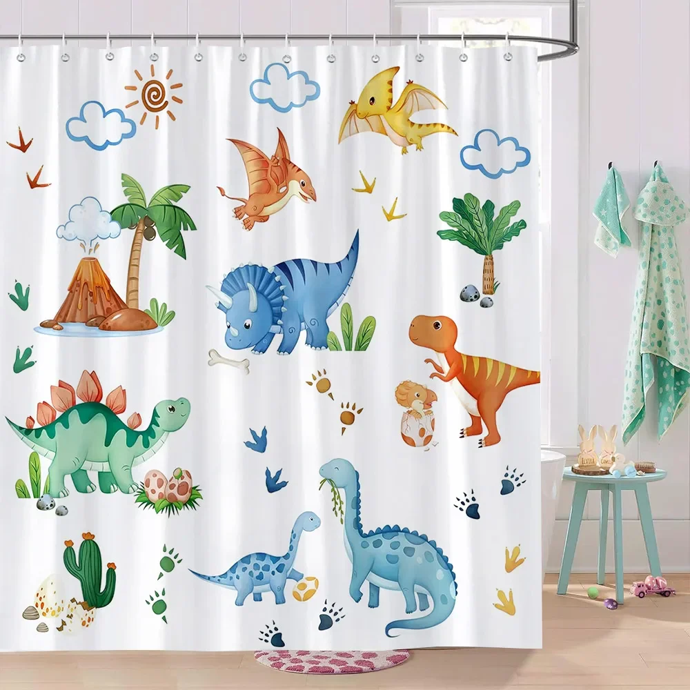 Cute Cartoon Pattern Printed Shower Curtain Colourful Animals Inspirational Language Kids Polyester Bath Curtains Bathroom Decor