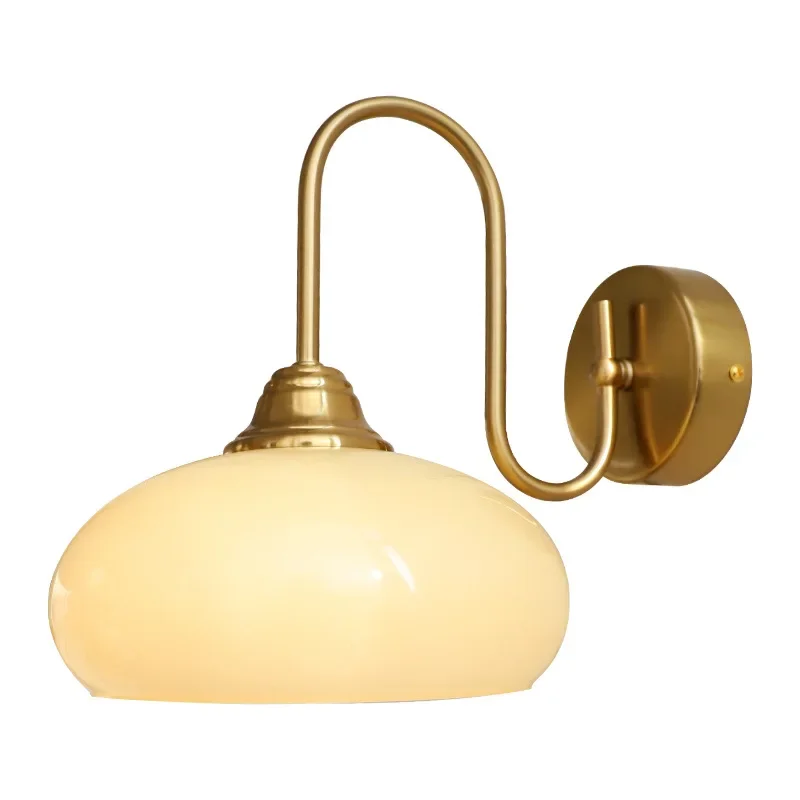 

Artdeco medieval glass wall lamp, French minimalist bedroom bedside aisle living room copper lamp