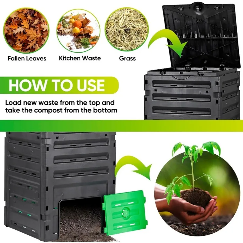 Garden Compost Bin from BPA Free Material -120 Gallon(450 L) Large Compost Bin Aerating Outdoor Compost Box Easy Assembling