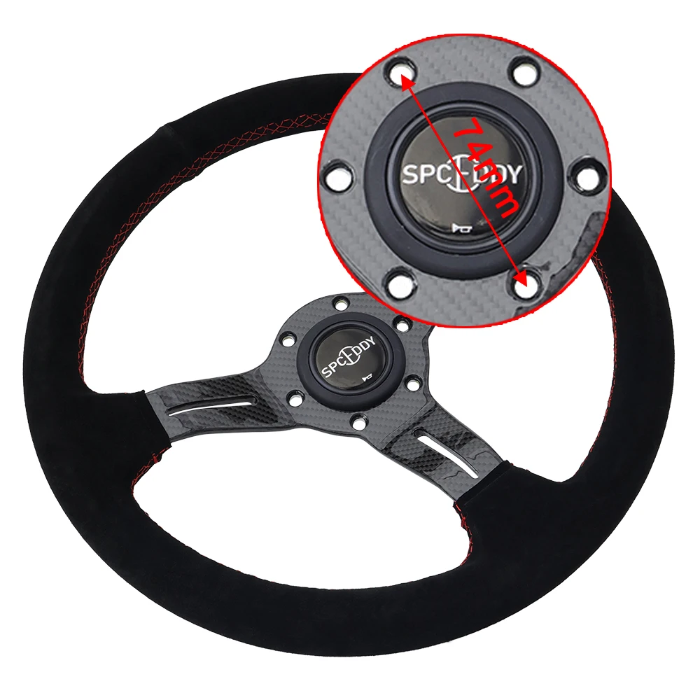 Spceddy Steering Wheel Carbon Fiber 13inch 330mm Sports Steering Wheel Suede Leather Modified Round Frame