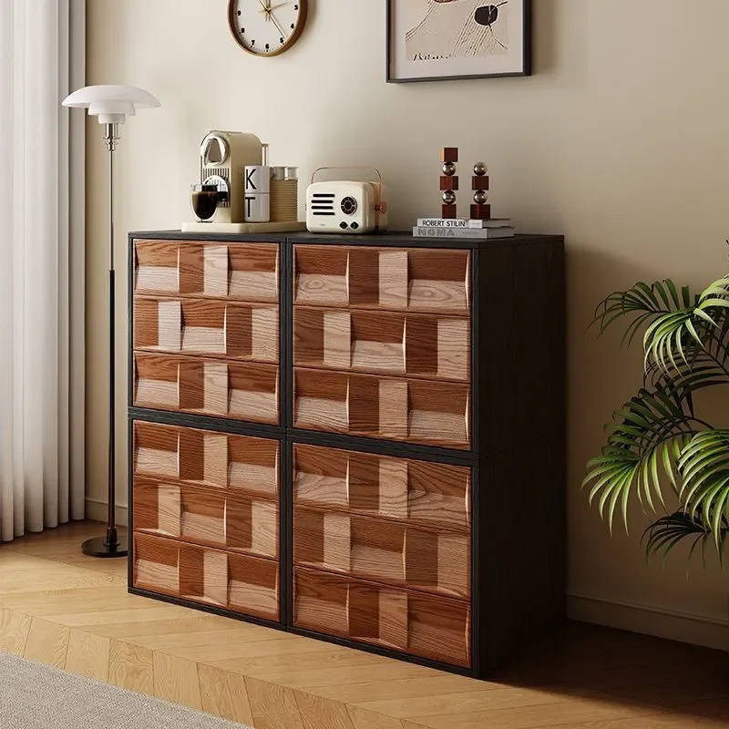 Medieval Solid Wood Storage Cabinet Free Combination TV Stand Bedroom Bedside Table with Press Door and Bucket Design