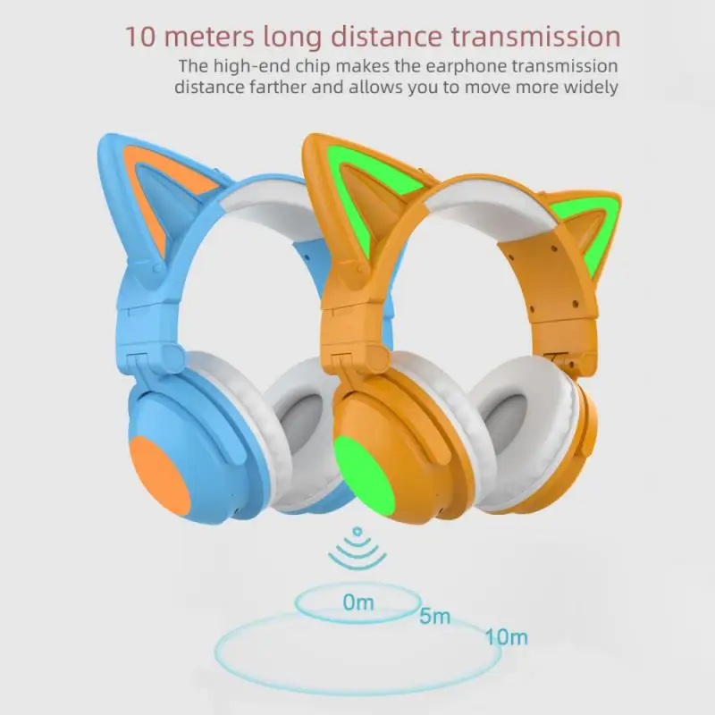 ZW-068 Gaming Headphones Luminous Wireless Cat Ear Headset Head-mounted Game Music Earphones With Colorful Dazzling Lights