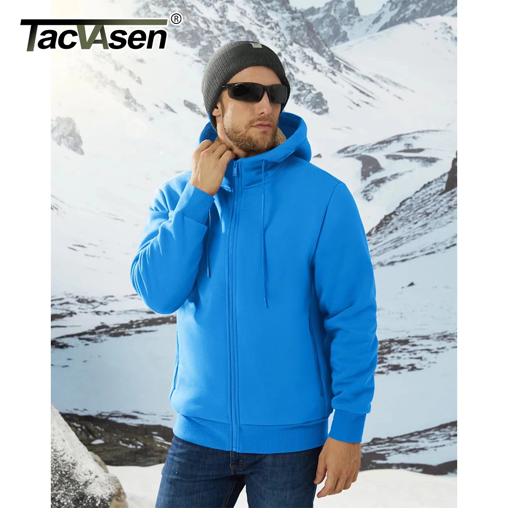 TACVASEN Men\'s Fleece Lined Sherpa Jacket Soft Warm Full Zip Up Windproof Hoodie Jacket Casual Heavy Thermal Coats