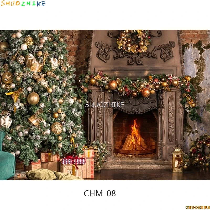 SHUOZHIKE عيد الميلاد خلفيات للتصوير الفوتوغرافي الدعامة شجرة عيد الميلاد الموقد التصوير خلفية القماش CHM-005