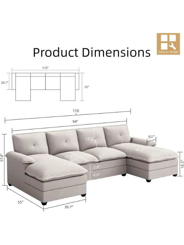 Living Room Combo , U-Shaped  4-Seater with Double Stool, Apartment Combo Sofa Set