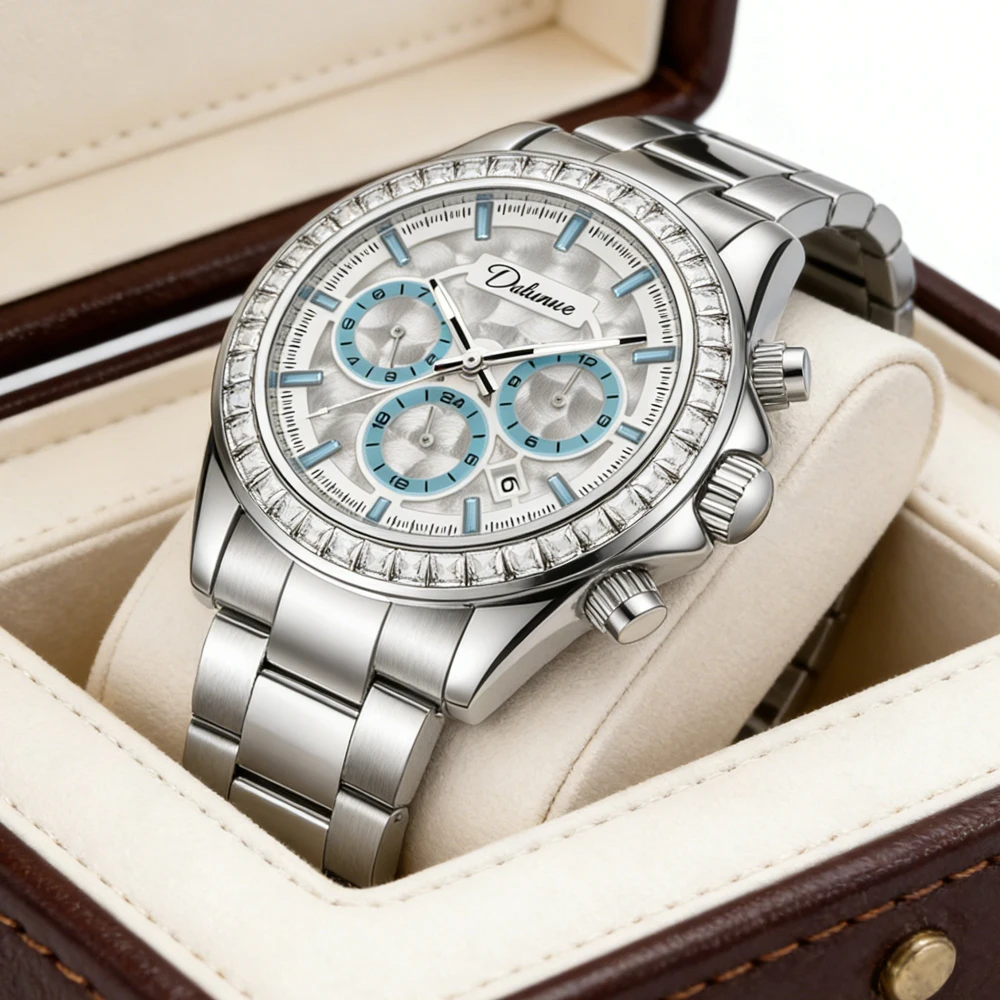 

Мужские высококачественные полностью автоматические механические часы, водонепроницаемые, с ремешком из нержавеющей стали, многофункциональные, с указанием дня недели и даты, спортивные мужские часы