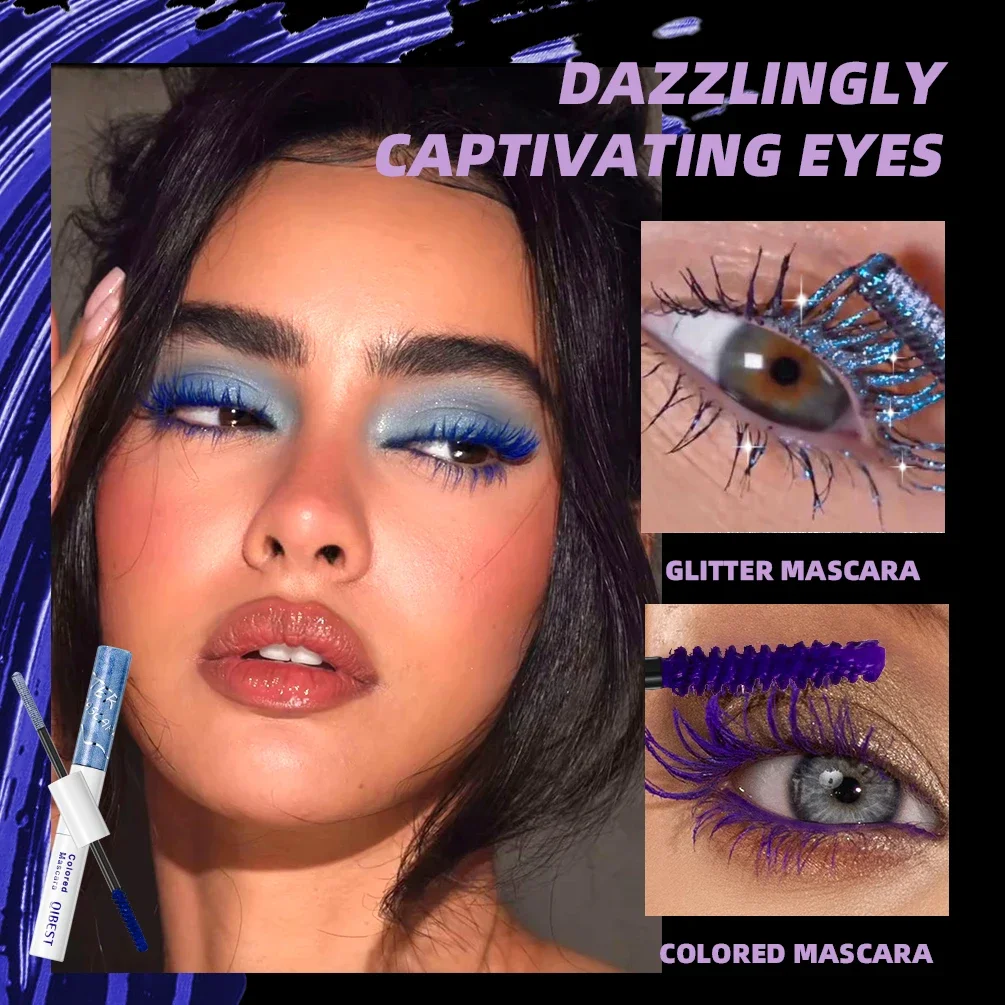 Qibest 6 cores dupla extremidade diamante glitter e rímel fosco duradouro colorido cílios rosa verde vermelho volumoso rimel