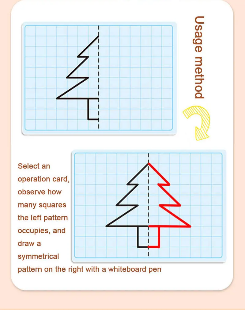 30 Page Children's Grid Symmetrical Drawing Toy Focuses on Fine Motor Skills Writing and 4-Color Brush Control Training Drawing
