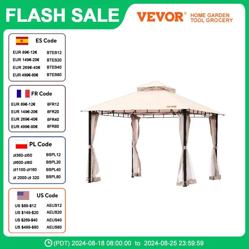 

VEVOR Patio Gazebo 10x10FT Backyard Gazebo with Mosquito Netting UV Waterproof Outdoor Canopy Shelter for Patio/Backyard/Lawn