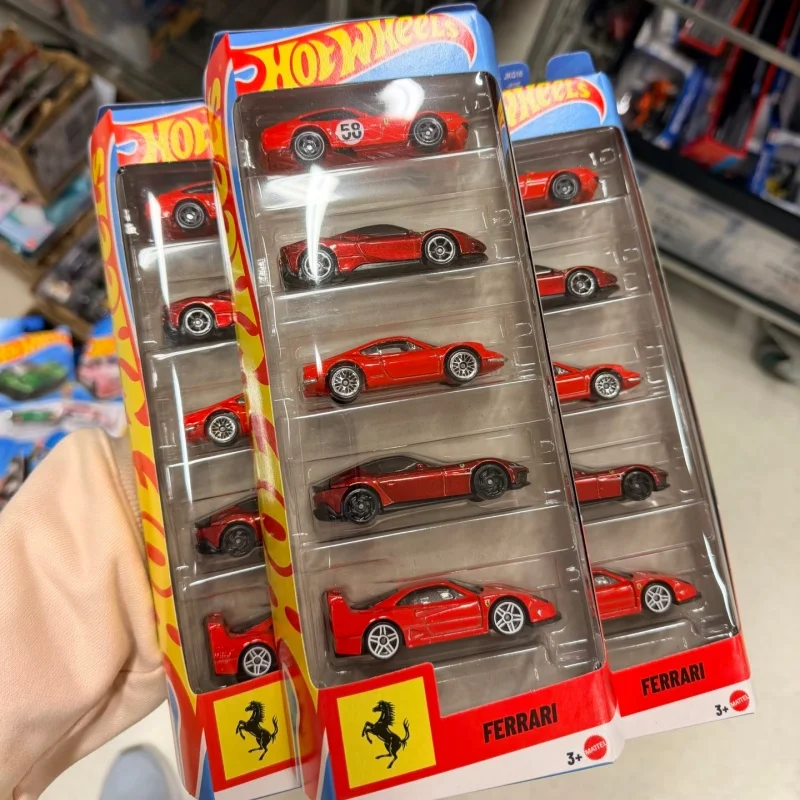 

Original In Stock Hot Wheels 1/64 Red Ferrari 5 Packs Collectible Car Toy Diecast Vehicle Gift Car Models For Collectors